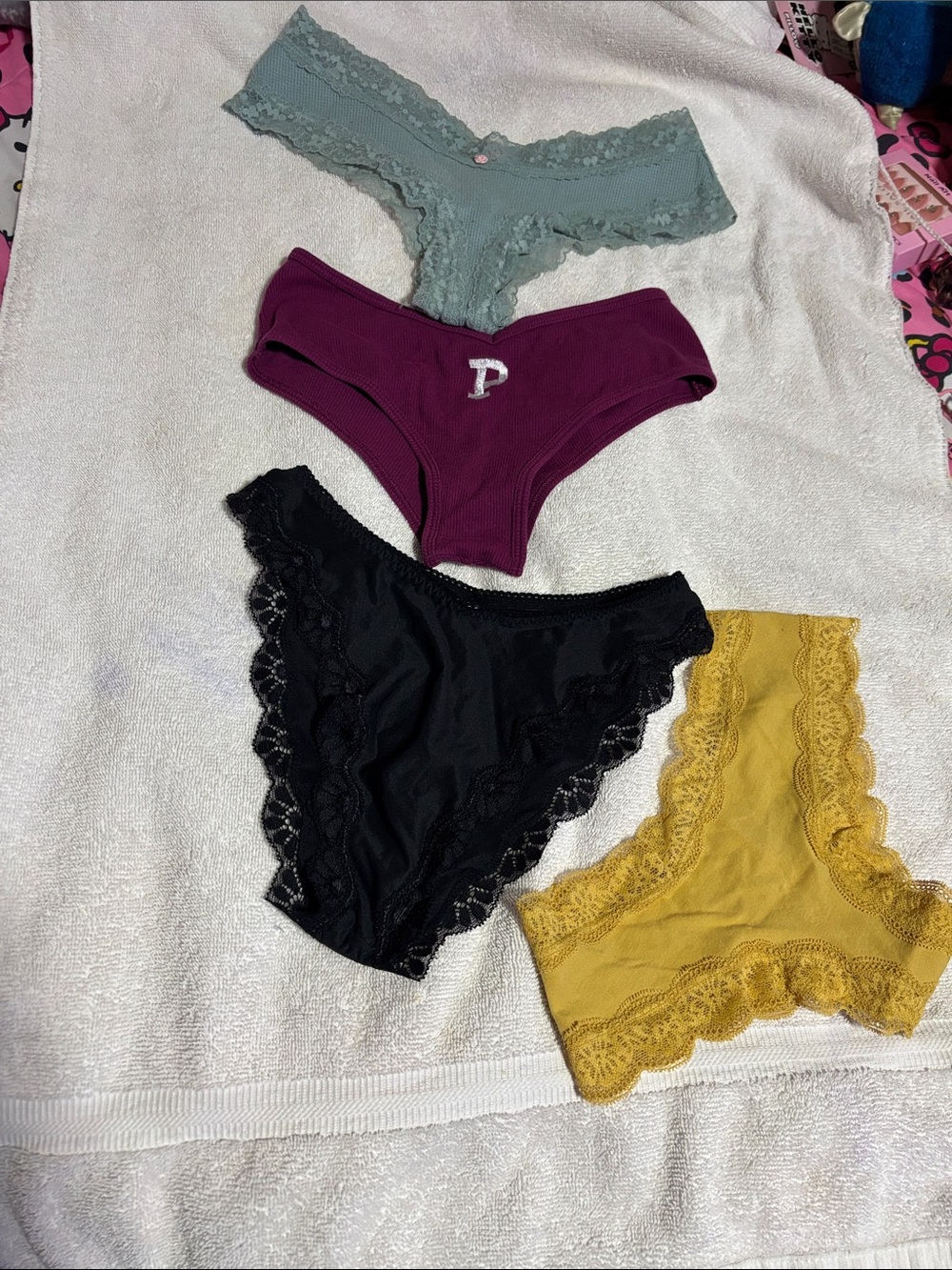Victoria's Secret Lace-Trim Bikini Panty Set — Sage, Plum, Black, Mustard